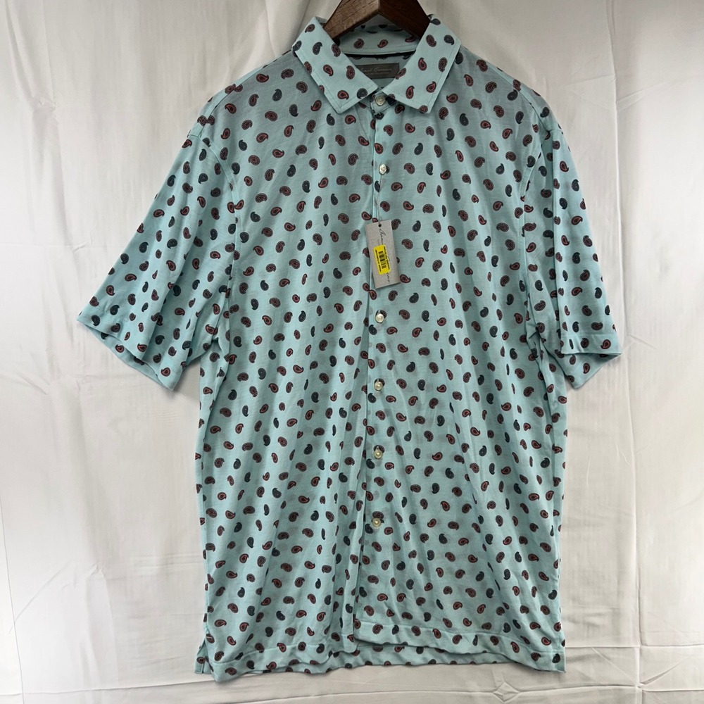 Daniel Cremieux Button Up Shirt Mens Large Aqua Blue Paisley Short Sleeve